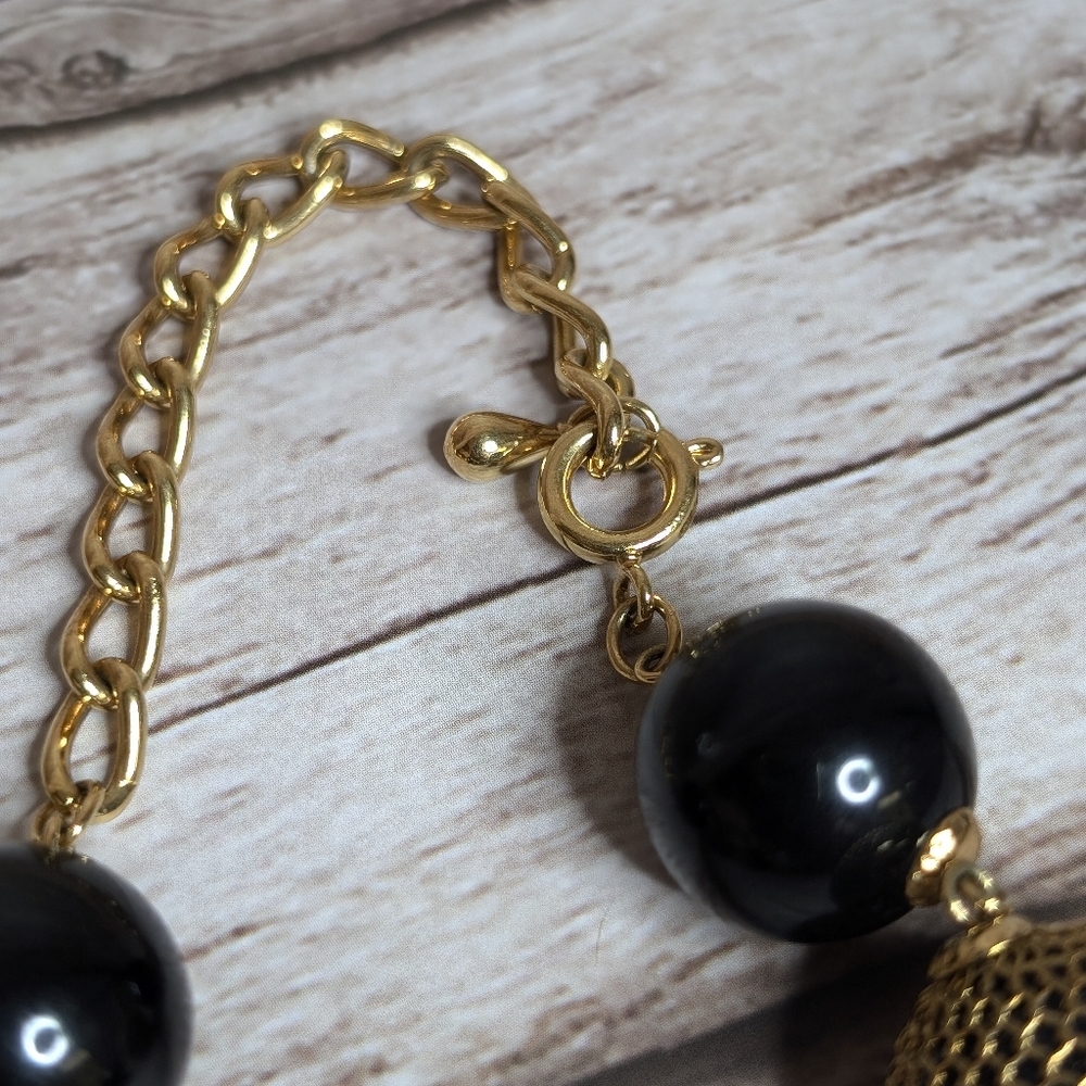 Black and Gold Tone Mesh Beaded Necklace - Picture 6 of 9